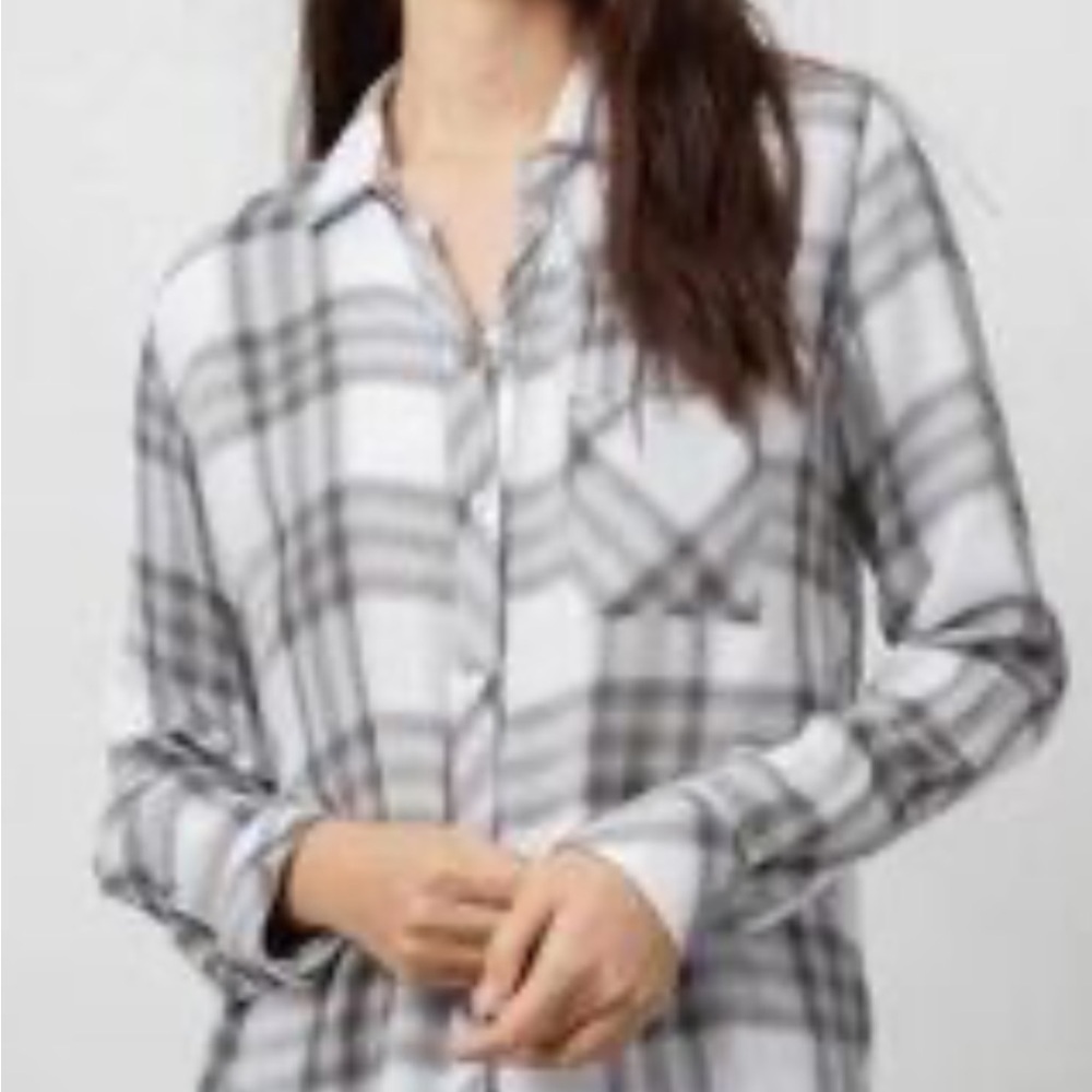 Rails Hunter Monochrome Plaid Shirt White Ash Mist Women’s Small